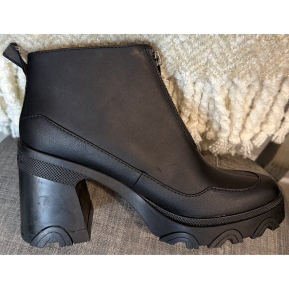 Woman's Size 8.5 Boots SOREL Brex Heel Zip black Leather Lug Sole - Picture 11 of 15